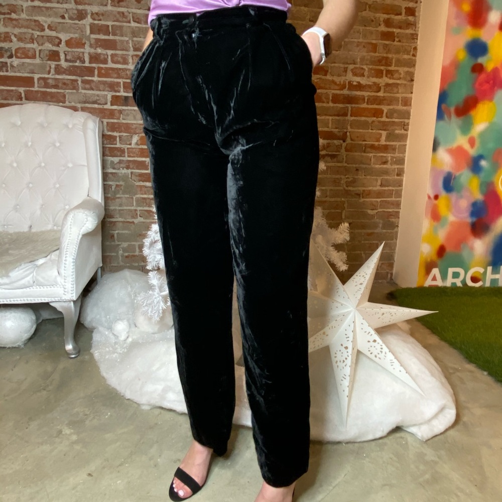 🎥RARE ARMANI VINTAGE Velvet Black Pleated Pants